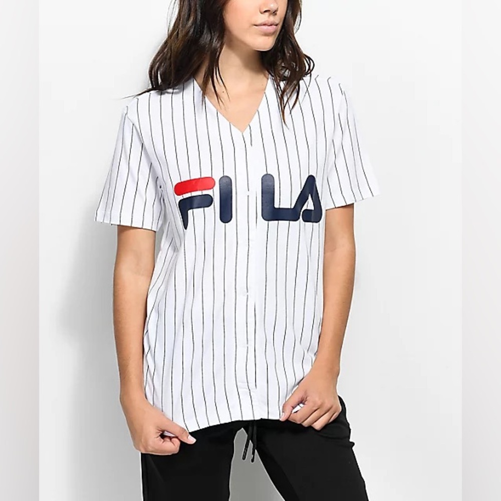 FILA Women's White and Blue Striped Jersey